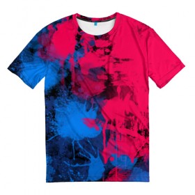 Мужская футболка 3D с принтом Буря красок в Курске, 100% полиэфир | прямой крой, круглый вырез горловины, длина до линии бедер | Тематика изображения на принте: арт | буря красок | искусство | краски | розовый | синий | современное искусство | стрит арт