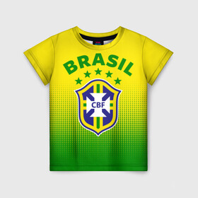 Детская футболка 3D с принтом Бразилия в Курске, 100% гипоаллергенный полиэфир | прямой крой, круглый вырез горловины, длина до линии бедер, чуть спущенное плечо, ткань немного тянется | brasil | brazil | бразилия | бразильская сборная | сборная бразилии | сборная бразилии по футболу | сборные | форма | футбол | футбольные сборные | чемпиона | чемпионат мира
