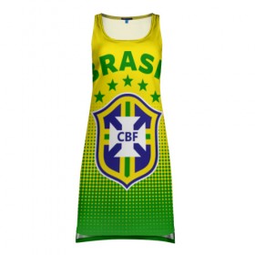 Платье-майка 3D с принтом Бразилия в Курске, 100% полиэстер | полуприлегающий силуэт, широкие бретели, круглый вырез горловины, удлиненный подол сзади. | brasil | brazil | бразилия | бразильская сборная | сборная бразилии | сборная бразилии по футболу | сборные | форма | футбол | футбольные сборные | чемпиона | чемпионат мира