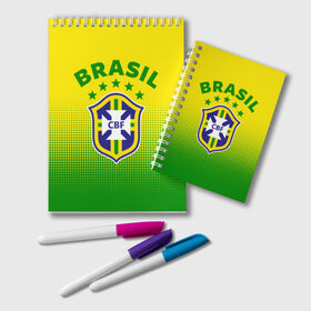 Блокнот с принтом Бразилия в Курске, 100% бумага | 48 листов, плотность листов — 60 г/м2, плотность картонной обложки — 250 г/м2. Листы скреплены удобной пружинной спиралью. Цвет линий — светло-серый
 | brasil | brazil | бразилия | бразильская сборная | сборная бразилии | сборная бразилии по футболу | сборные | форма | футбол | футбольные сборные | чемпиона | чемпионат мира