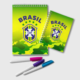 Блокнот с принтом Бразилия в Курске, 100% бумага | 48 листов, плотность листов — 60 г/м2, плотность картонной обложки — 250 г/м2. Листы скреплены удобной пружинной спиралью. Цвет линий — светло-серый
 | brasil | brazil | бразилия | бразильская сборная | сборная бразилии | сборная бразилии по футболу | сборные | форма | футбол | футбольные сборные | чемпиона | чемпионат мира