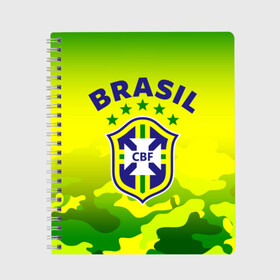 Тетрадь с принтом Бразилия в Курске, 100% бумага | 48 листов, плотность листов — 60 г/м2, плотность картонной обложки — 250 г/м2. Листы скреплены сбоку удобной пружинной спиралью. Уголки страниц и обложки скругленные. Цвет линий — светло-серый
 | brasil | brazil | бразилия | бразильская сборная | сборная бразилии | сборная бразилии по футболу | сборные | форма | футбол | футбольные сборные | чемпиона | чемпионат мира