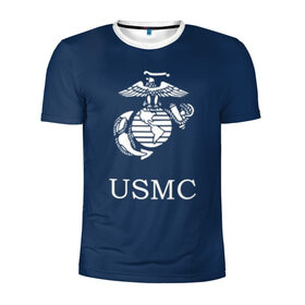 Мужская футболка 3D спортивная с принтом United States Marine Corps в Курске, 100% полиэстер с улучшенными характеристиками | приталенный силуэт, круглая горловина, широкие плечи, сужается к линии бедра | Тематика изображения на принте: u.s. army | u.s. navy | армия | морская пехота