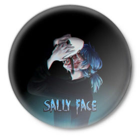 Значок с принтом Sally Face в Курске,  металл | круглая форма, металлическая застежка в виде булавки | Тематика изображения на принте: sally face | игра | компьютерная игра | лицо | маска | протез | салли фейс | школа | шрамы