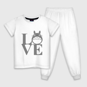 Детская пижама хлопок с принтом Love Totoro в Курске, 100% хлопок |  брюки и футболка прямого кроя, без карманов, на брюках мягкая резинка на поясе и по низу штанин
 | Тематика изображения на принте: forest | friend | ghibli | japan | keeper | miyazaki | nature | neigbor | neighbour | totoro | анимация | аниме | гибли | дерево | друг | животные | лес | люблю | любовь | милый | мир | миядзаки | мульт | мультфильм | приключения | природа