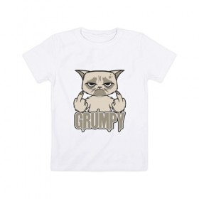 Детская футболка хлопок с принтом Grumpy Cat в Курске, 100% хлопок | круглый вырез горловины, полуприлегающий силуэт, длина до линии бедер | 
