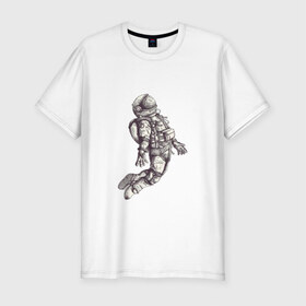 Мужская футболка хлопок Slim с принтом Космонавт в Курске, 92% хлопок, 8% лайкра | приталенный силуэт, круглый вырез ворота, длина до линии бедра, короткий рукав | 12 апреля | cosmonaut | space | апрель | астронавт | гагарин | космонавт | космонавтики | космос | юрий гагарин
