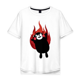 Мужская футболка хлопок Oversize с принтом Kumamon в Курске, 100% хлопок | свободный крой, круглый ворот, “спинка” длиннее передней части | fire | for | glory | hell | japan | of course | ofc | satan | the | иероглифы | кумамон | медведь | огонь | пожар | япония