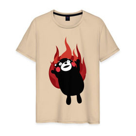 Мужская футболка хлопок с принтом Kumamon в Курске, 100% хлопок | прямой крой, круглый вырез горловины, длина до линии бедер, слегка спущенное плечо. | fire | for | glory | hell | japan | of course | ofc | satan | the | иероглифы | кумамон | медведь | огонь | пожар | япония