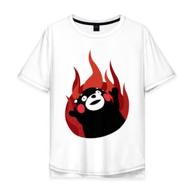 Мужская футболка хлопок Oversize с принтом Kumamon в Курске, 100% хлопок | свободный крой, круглый ворот, “спинка” длиннее передней части | Тематика изображения на принте: fire | for | glory | hell | japan | of course | ofc | satan | the | иероглифы | кумамон | медведь | огонь | пожар | япония