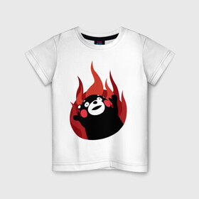 Детская футболка хлопок с принтом Kumamon поджигает в Курске, 100% хлопок | круглый вырез горловины, полуприлегающий силуэт, длина до линии бедер | fire | for | glory | hell | japan | of course | ofc | satan | the | иероглифы | кумамон | медведь | огонь | пожар | япония