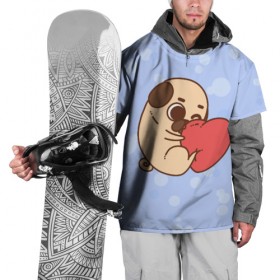 Накидка на куртку 3D с принтом Мопс и Сердечко в Курске, 100% полиэстер |  | pug | любовь | мопс | сердце | собака