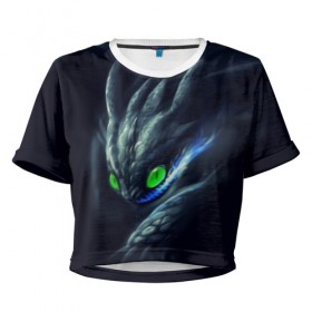 Женская футболка 3D укороченная с принтом ночная фурия в Курске, 100% полиэстер | круглая горловина, длина футболки до линии талии, рукава с отворотами | how to train your dragon | night fury | беззубик | дракон | как приручить дракона | ночная фурия