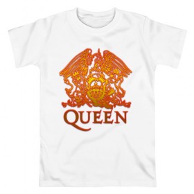 Мужская футболка хлопок с принтом Queen в Курске, 100% хлопок | прямой крой, круглый вырез горловины, длина до линии бедер, слегка спущенное плечо. | queen | богемская рапсодия | брайан мэи | британская | группа | королева | роджер тейлор | рок | фредди меркьюри