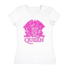 Женская футболка хлопок с принтом Queen в Курске, 100% хлопок | прямой крой, круглый вырез горловины, длина до линии бедер, слегка спущенное плечо | queen | богемская рапсодия | брайан мэи | британская | группа | королева | роджер тейлор | рок | фредди меркьюри