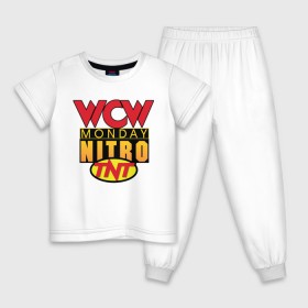 Детская пижама хлопок с принтом WCW Monday Night Nitro в Курске, 100% хлопок |  брюки и футболка прямого кроя, без карманов, на брюках мягкая резинка на поясе и по низу штанин
 | Тематика изображения на принте: nitro | wcw | wrestling | рестлинг
