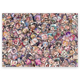 Поздравительная открытка с принтом Ахегао цвет в Курске, 100% бумага | плотность бумаги 280 г/м2, матовая, на обратной стороне линовка и место для марки
 | ahegao | anime | color | manga | аниме | ахегао | коллаж | комиксы | лицо | манга | паттрен | цветной