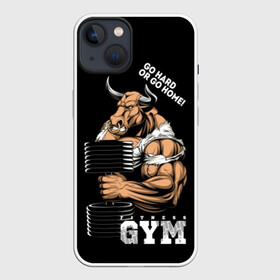 Чехол для iPhone 13 с принтом Go heavy or go home в Курске,  |  | Тематика изображения на принте: angry | animal | bull | cool | fitness | heavy | home | logo | sport | team | wild | атлет | большая | бык | вес | гимнастика | девиз | дикий | домой | животное | знак | зубы | иди | кольцо | крутой | культурист | лозунг | надпись