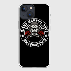 Чехол для iPhone 13 mini с принтом MMA в Курске,  |  | Тематика изображения на принте: animal | athlet | club | cool | emblem | extreme | fighter | fighting | gorilla | logo | mma | sign | sport | stars | text | атлет | боец | бойцовский | горилла | единоборства | животное | звезды | знак | клуб | крутой | логотип | надпись | перчатки | при