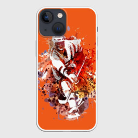 Чехол для iPhone 13 mini с принтом Хоккей в Курске,  |  | abstraction | art | athlete | blots | bright | colors | drops | helmet | hockey | hockey player | mask | splashes | sport | stick | uniform | абстракция | брызги | искусство | капли | клюшка | кляксы | маска | спорт | спортсмен | форма | хоккеист | хоккей