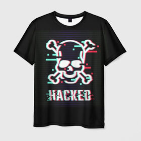 Мужская футболка 3D с принтом Pirate sign в Курске, 100% полиэфир | прямой крой, круглый вырез горловины, длина до линии бедер | attack | bones | glitch | hacked | hacker | pirate | sign | skull | symbol | text | warning | атака | взломанный | глюк | знак | кости | пиратский | предупреждение | символ | текст | хакер | череп