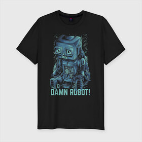 Мужская футболка премиум с принтом Робот в Курске, 92% хлопок, 8% лайкра | приталенный силуэт, круглый вырез ворота, длина до линии бедра, короткий рукав | robot | неон | робот | сломанный робот