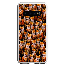 Чехол для Samsung Galaxy S10 с принтом Упоротые лисы в Курске, Силикон | Область печати: задняя сторона чехла, без боковых панелей | Тематика изображения на принте: fox | животные | лис | лиса | лисичка | мем | паттрен | рыжий | толпа | упортый | фыр фыр