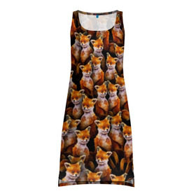 Платье-майка 3D с принтом Упоротые лисы в Курске, 100% полиэстер | полуприлегающий силуэт, широкие бретели, круглый вырез горловины, удлиненный подол сзади. | fox | животные | лис | лиса | лисичка | мем | паттрен | рыжий | толпа | упортый | фыр фыр