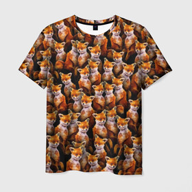Мужская футболка 3D с принтом Упоротые лисы в Курске, 100% полиэфир | прямой крой, круглый вырез горловины, длина до линии бедер | fox | животные | лис | лиса | лисичка | мем | паттрен | рыжий | толпа | упортый | фыр фыр