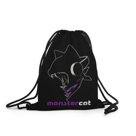 Рюкзак-мешок 3D с принтом Monstercat в Курске, 100% полиэстер | плотность ткани — 200 г/м2, размер — 35 х 45 см; лямки — толстые шнурки, застежка на шнуровке, без карманов и подкладки | monstercat | клуб | клубная музыка | кот | котенок | кошка | лейбл | монстар | монстар кет | монстер | музыка | танцевальная музыка | электронная | электронная музыка