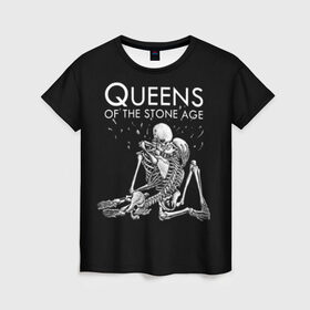 Женская футболка 3D с принтом Queens of the Stone Age в Курске, 100% полиэфир ( синтетическое хлопкоподобное полотно) | прямой крой, круглый вырез горловины, длина до линии бедер | josh homme | metal | qotsa | queens of the stone age | rock | группы | метал | музыка | рок