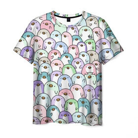 Мужская футболка 3D с принтом Цветные Пингвинчики в Курске, 100% полиэфир | прямой крой, круглый вырез горловины, длина до линии бедер | colors | cute | детский | лапочка | милый | мимими | паттерн | пингвин | северный полюс | стая | толпа