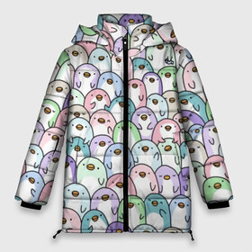 Женская зимняя куртка 3D с принтом Цветные Пингвинчики в Курске, верх — 100% полиэстер; подкладка — 100% полиэстер; утеплитель — 100% полиэстер | длина ниже бедра, силуэт Оверсайз. Есть воротник-стойка, отстегивающийся капюшон и ветрозащитная планка. 

Боковые карманы с листочкой на кнопках и внутренний карман на молнии | Тематика изображения на принте: colors | cute | детский | лапочка | милый | мимими | паттерн | пингвин | северный полюс | стая | толпа