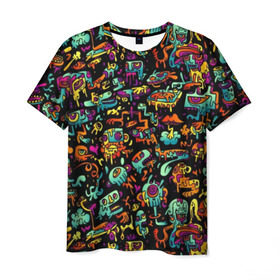 Мужская футболка 3D с принтом Кислотный Диджей в Курске, 100% полиэфир | прямой крой, круглый вырез горловины, длина до линии бедер | dj | живопись | кислота | краски | монстры | музыка | пластинка | психоделика | яркий