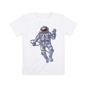 Детская футболка хлопок с принтом Космонавт BIGSPACE в Курске, 100% хлопок | круглый вырез горловины, полуприлегающий силуэт, длина до линии бедер | без фона | космонавт | космос