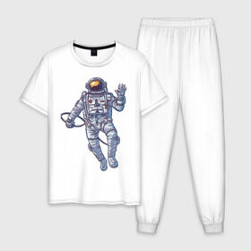 Мужская пижама хлопок с принтом Космонавт BIGSPACE в Курске, 100% хлопок | брюки и футболка прямого кроя, без карманов, на брюках мягкая резинка на поясе и по низу штанин
 | Тематика изображения на принте: без фона | космонавт | космос