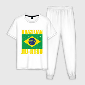Мужская пижама хлопок с принтом Brazilian Jiu Jitsu в Курске, 100% хлопок | брюки и футболка прямого кроя, без карманов, на брюках мягкая резинка на поясе и по низу штанин
 | box | boxing | bruce lee | champion | dragon | fight | fighter | judo | muay thai | team | tiger | ufc | али | боевые | боец | бой | бокс | боксер | борьба | брюс ли | воин | дзюдо | дракон | единоборства | искусство | карате | контакт | кулак | лев