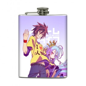 Фляга с принтом No Game No Life в Курске, металлический корпус | емкость 0,22 л, размер 125 х 94 мм. Виниловая наклейка запечатывается полностью | Тематика изображения на принте: no game no life | аниме | без игры жизни нет | манга | нет игры   нет жизни | сора и сиро | широ