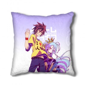 Подушка 3D с принтом No Game No Life в Курске, наволочка – 100% полиэстер, наполнитель – холлофайбер (легкий наполнитель, не вызывает аллергию). | состоит из подушки и наволочки. Наволочка на молнии, легко снимается для стирки | no game no life | аниме | без игры жизни нет | манга | нет игры   нет жизни | сора и сиро | широ