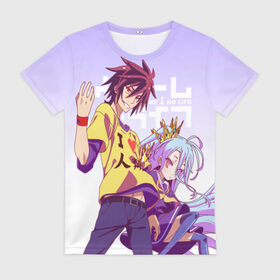 Женская футболка 3D с принтом No Game No Life в Курске, 100% полиэфир ( синтетическое хлопкоподобное полотно) | прямой крой, круглый вырез горловины, длина до линии бедер | no game no life | аниме | без игры жизни нет | манга | нет игры   нет жизни | сора и сиро | широ