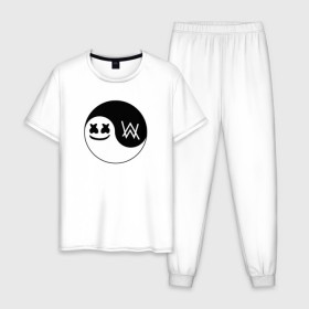Мужская пижама хлопок с принтом Marshmello VS Alan Walker в Курске, 100% хлопок | брюки и футболка прямого кроя, без карманов, на брюках мягкая резинка на поясе и по низу штанин
 | Тематика изображения на принте: 