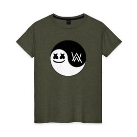 Женская футболка хлопок с принтом Marshmello VS Alan Walker в Курске, 100% хлопок | прямой крой, круглый вырез горловины, длина до линии бедер, слегка спущенное плечо | Тематика изображения на принте: 
