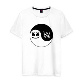 Мужская футболка хлопок с принтом Marshmello VS Alan Walker в Курске, 100% хлопок | прямой крой, круглый вырез горловины, длина до линии бедер, слегка спущенное плечо. | Тематика изображения на принте: 