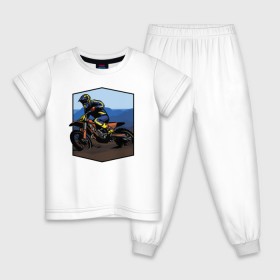 Детская пижама хлопок с принтом Мотоклист в Курске, 100% хлопок |  брюки и футболка прямого кроя, без карманов, на брюках мягкая резинка на поясе и по низу штанин
 | moto | байк | байкер | мото | мото спорт | мотоспорт | мотоцикл | мотоциклист