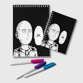 Блокнот с принтом One Punch Man в Курске, 100% бумага | 48 листов, плотность листов — 60 г/м2, плотность картонной обложки — 250 г/м2. Листы скреплены удобной пружинной спиралью. Цвет линий — светло-серый
 | Тематика изображения на принте: one punch man | onepunchman | oppai | аниме | ван панч мен | ванпанчмен | манга | сайтама | супергерои | человек один удар