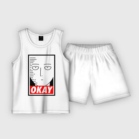 Детская пижама с шортами хлопок с принтом OKAY SAITAMA в Курске,  |  | one punch man | onepunchman | oppai | аниме | ван панч мен | ванпанчмен | манга | сайтама | супергерои | человек один удар