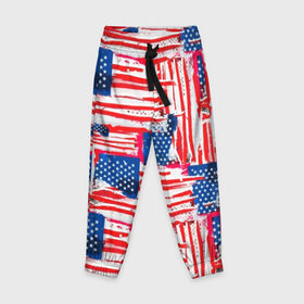 Детские брюки 3D с принтом Флаг США Американский стиль в Курске, 100% полиэстер | манжеты по низу, эластичный пояс регулируется шнурком, по бокам два кармана без застежек, внутренняя часть кармана из мелкой сетки | 