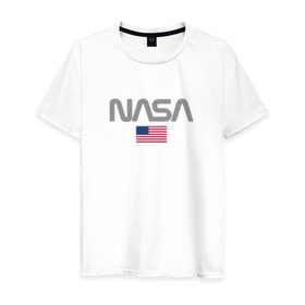 Мужская футболка хлопок с принтом Nasa USA в Курске, 100% хлопок | прямой крой, круглый вырез горловины, длина до линии бедер, слегка спущенное плечо. | Тематика изображения на принте: nasa | space | usa | звезды | космос | наса | планеты