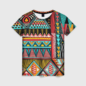Женская футболка 3D с принтом Африканский стиль в Курске, 100% полиэфир ( синтетическое хлопкоподобное полотно) | прямой крой, круглый вырез горловины, длина до линии бедер | africa | african | pattern | style | trend | африка | африканский стиль | геометрия | мода | орнамент | паттерн | стиль | тренд
