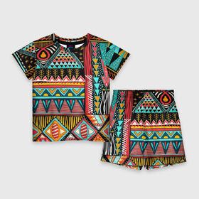 Детский костюм с шортами 3D с принтом Африканский стиль в Курске,  |  | africa | african | pattern | style | trend | африка | африканский стиль | геометрия | мода | орнамент | паттерн | стиль | тренд